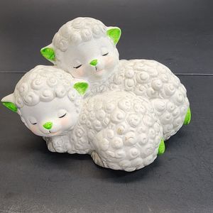 Vtg Bank Sheep Lambs Ceramic Farm Animal Hand Painted Cottage Core Baby Dec 5 in